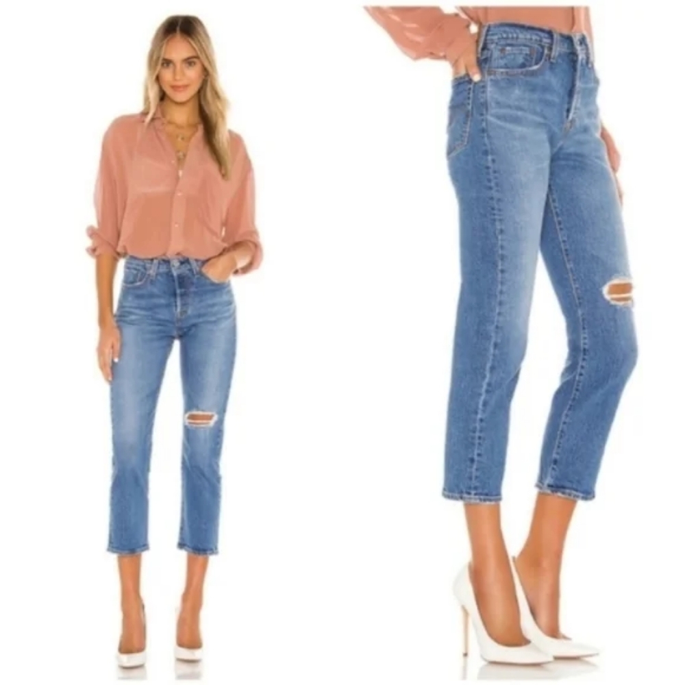 Levi's Wedgie Crop Straight Leg Jeans Distressed Jive Tone - Picture 5 of 7